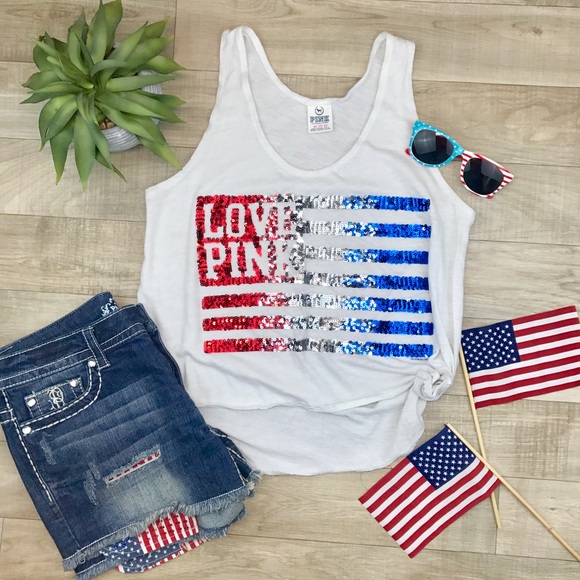 PINK Victoria's Secret Tops - PINK Victoria's Secret sequin flag tank size XS